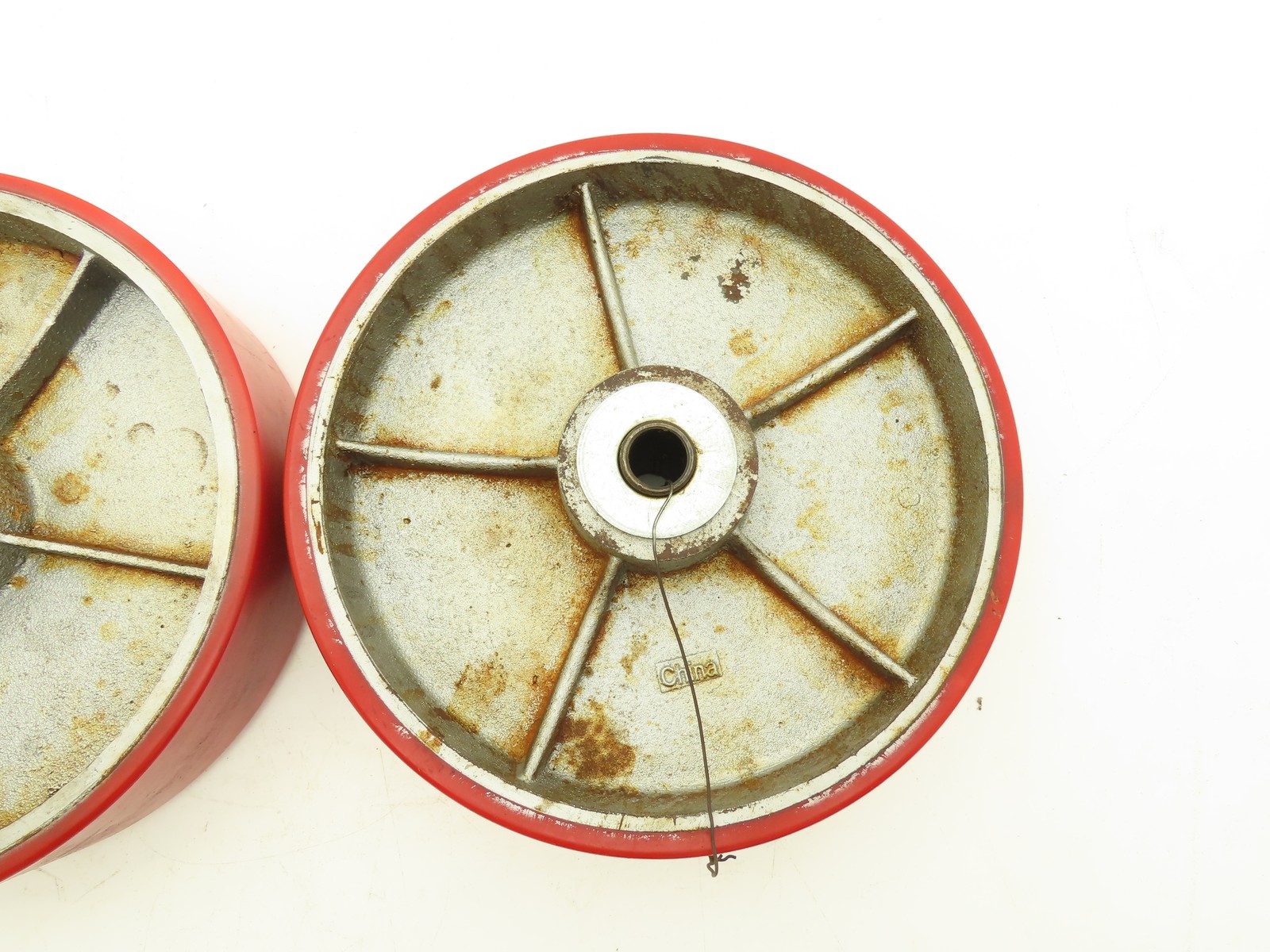 10" x 2.5" Red Poly Metal Wheel 3/4" Bore Lot of 3