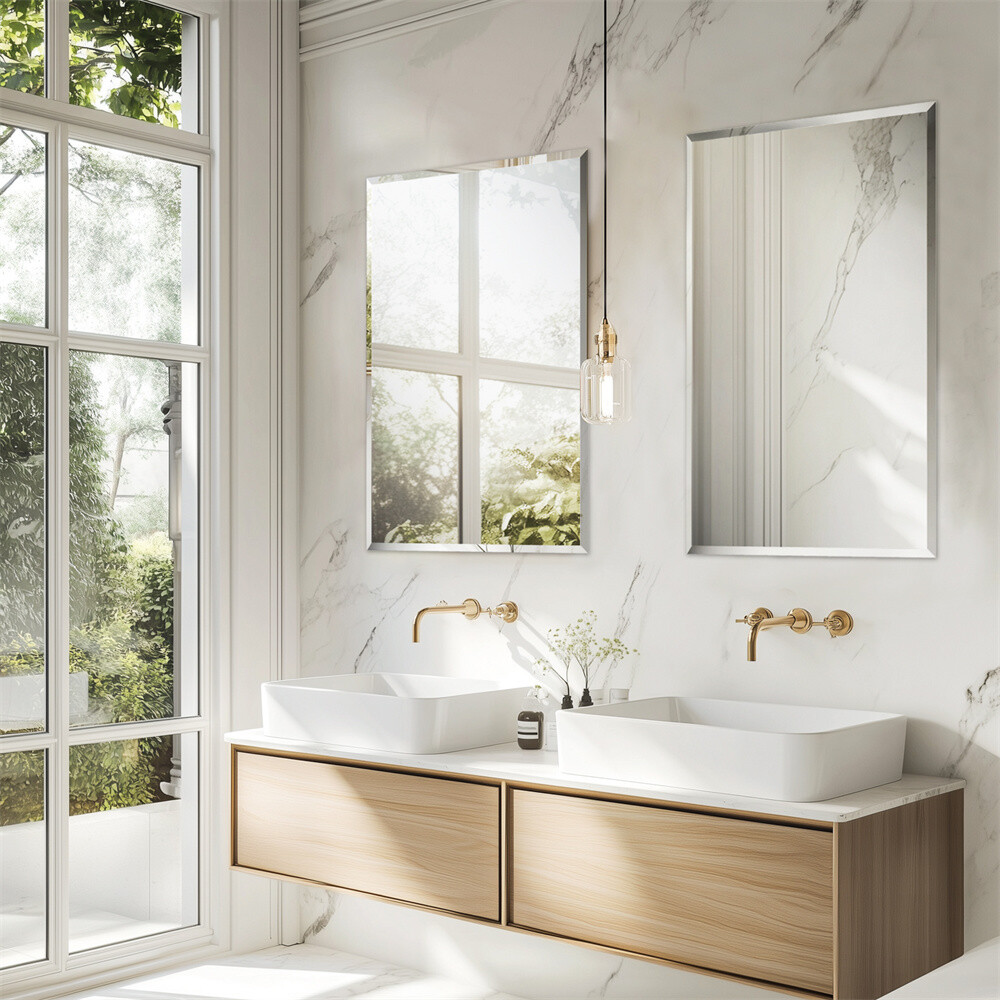Frameless Rectangle Bathroom Vanity Wall Mirror Beveled Edge Shatterproof Mirror