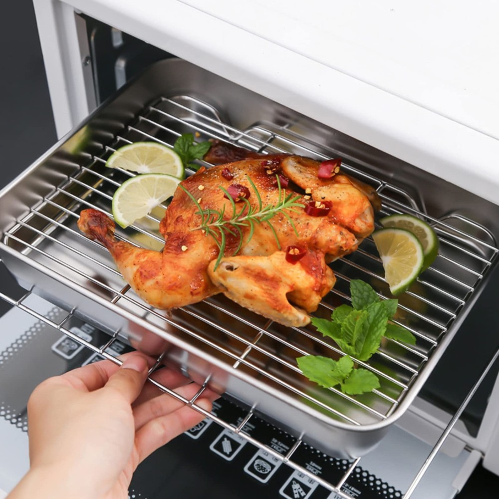 Roasting Pan Rectangular Baking Pan Rack Stainless Steel Cook 23.5x17.5x5 CM