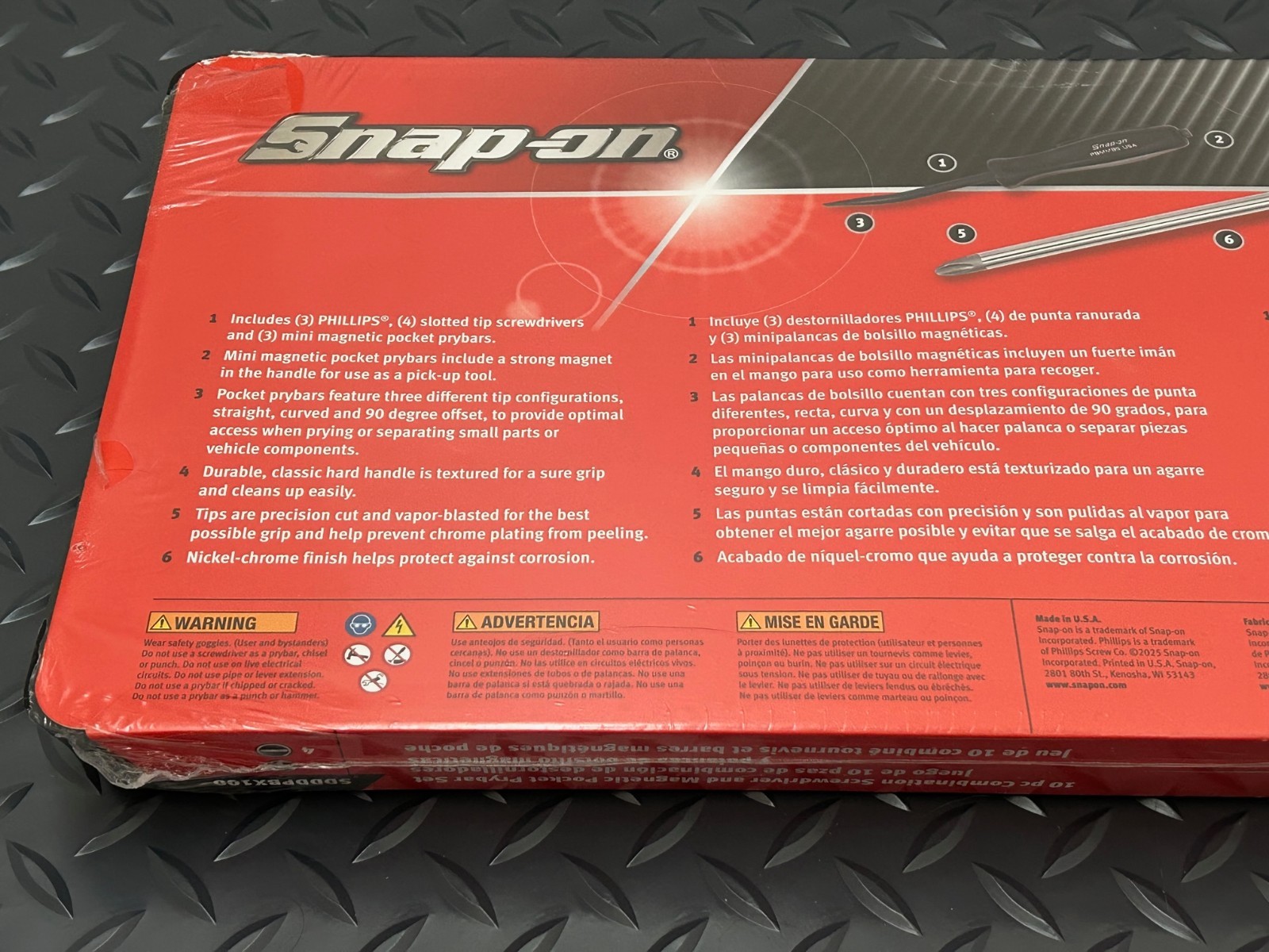 Snap On 10pc Black Hard Handle Combination Screwdriver Prybar Set SDDDPBX100 New