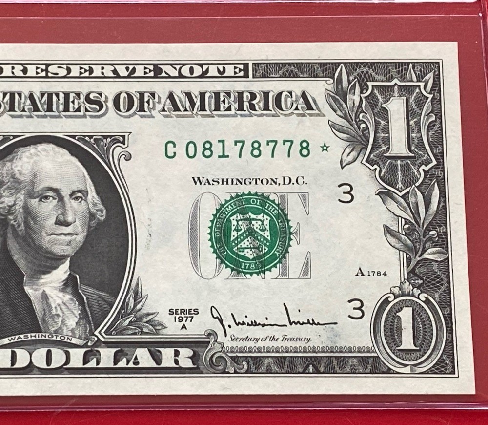 1977-A STAR NOTE $1 DOLLAR BILL ( PHILADELPHIA C ) UNCIRCULATED