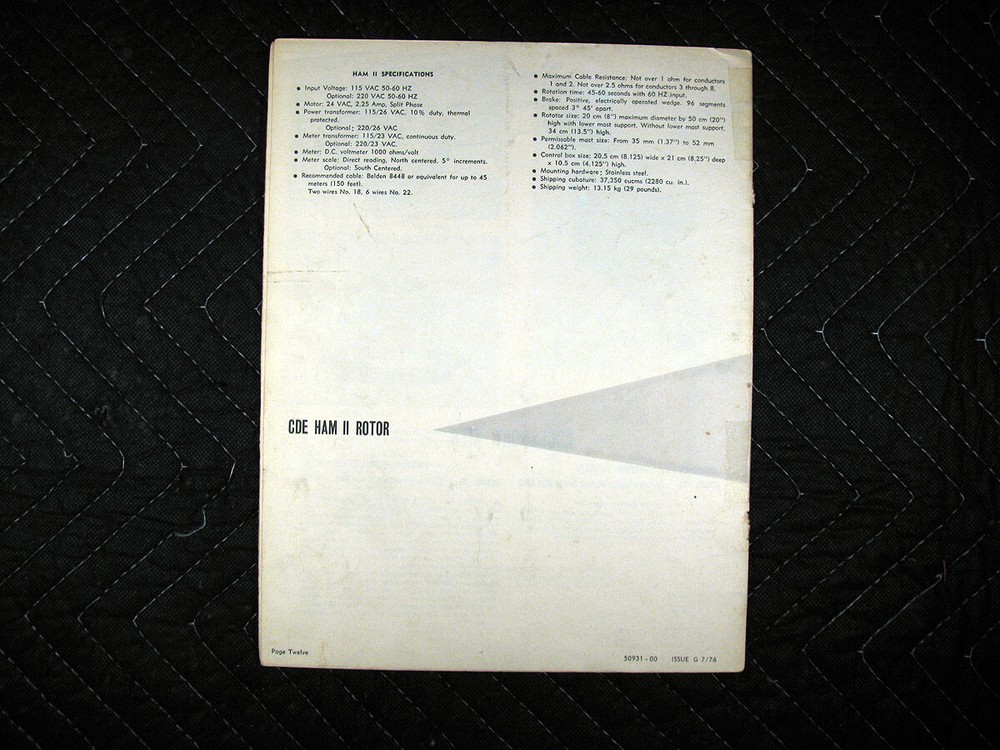 Original CDE Ham II Rotor System Manual