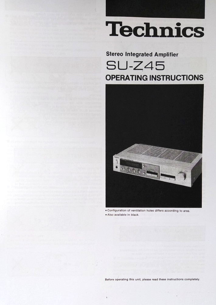 Technics SU-Z45 Integrated Stereo Amplifier Operating Instructions USER MANUAL