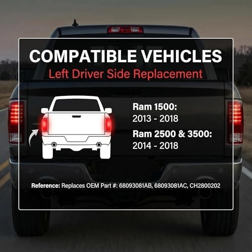 LED Tail Light Compatible with Ram 1500 2013-2018 Ram 2500 Left Driver Side
