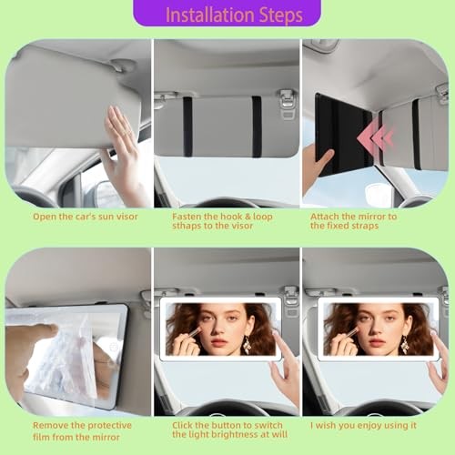 Car Vanity Mirror with Lights 10-Inch Big Surface, Quick-Release & Quick