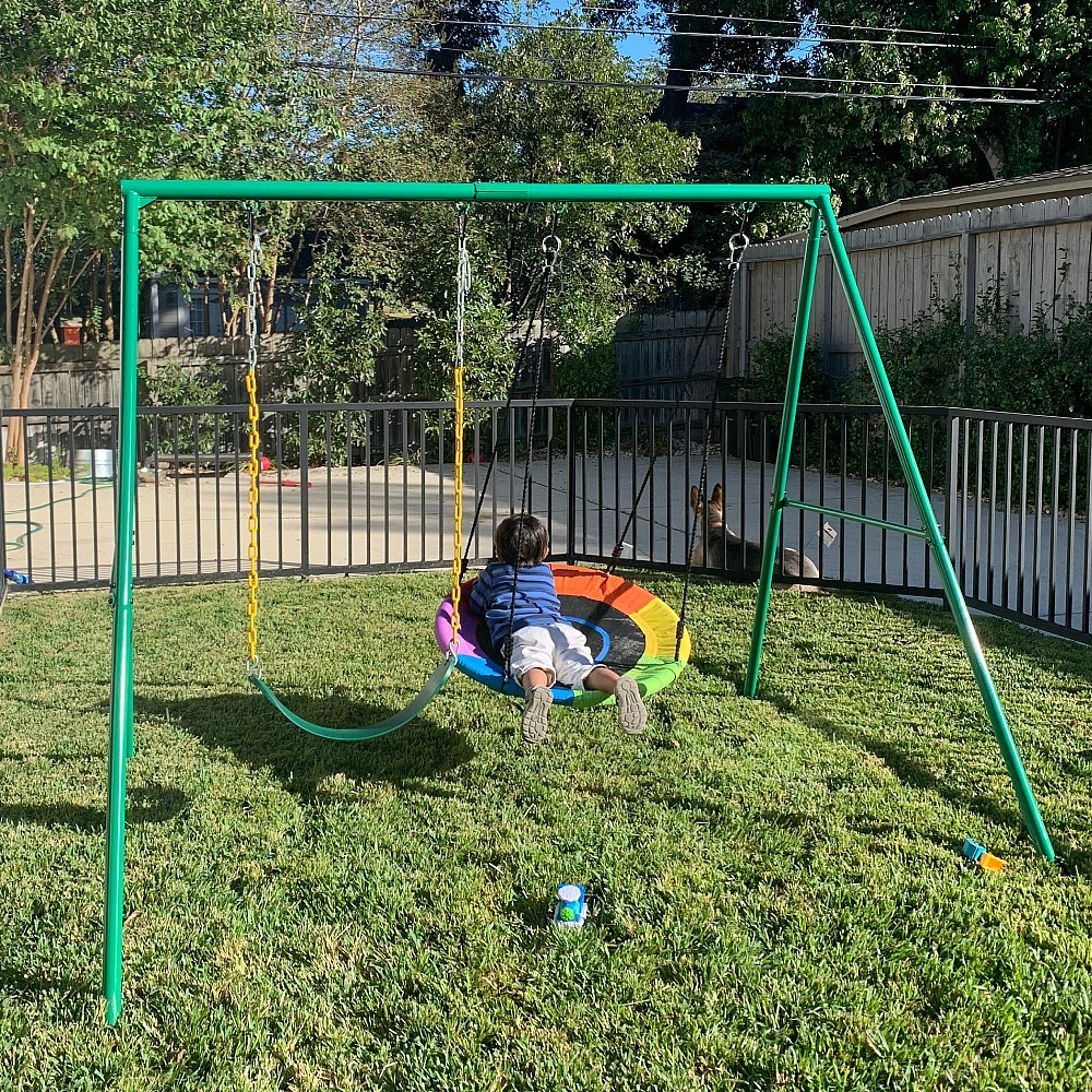 440lb 2 Seat Backyard Swing Set Heavy Duty Metal Frame Swing Set with Two Swings