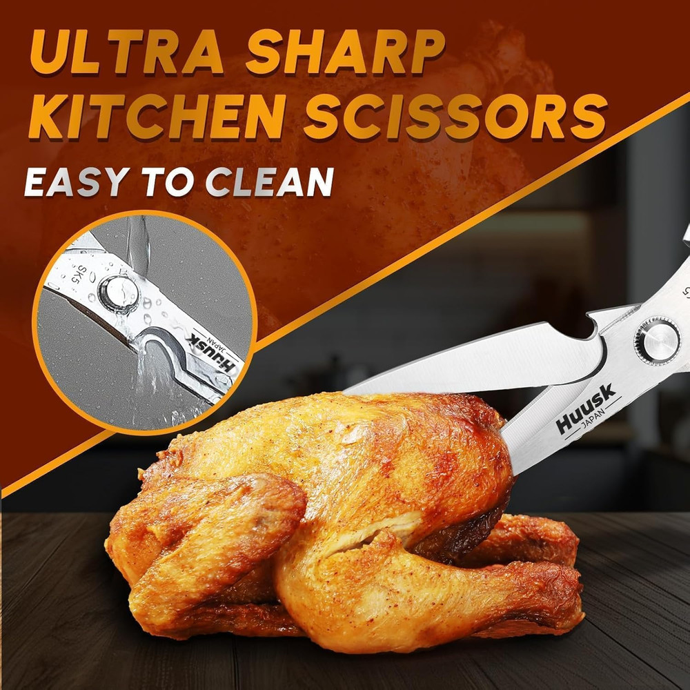 HUUSK Kitchen Scissors All Purpose - Stainless Steel Kitchen Shear, Sharp Silver
