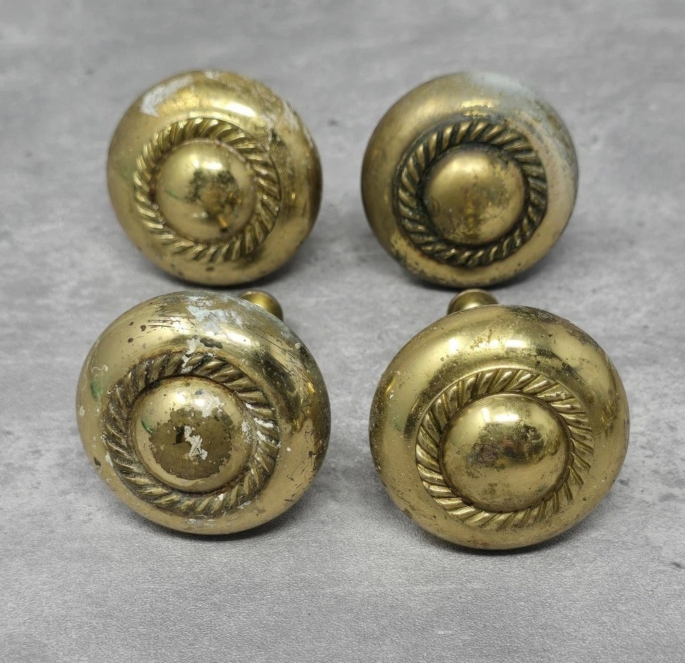 Lot Drawer Pulls Knobs Brass MCM Architectural Salvage Hardware Rope Design 1.5"