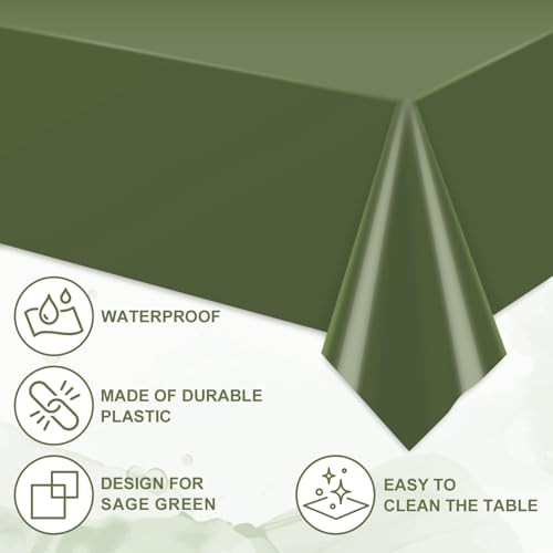 12 Pcs Sage Green Tablecloths Plastic Table Cover Plaid Rectangle Disposable