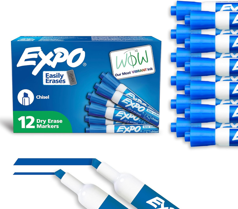 Low Odor Dry Erase Markers Chisel Tip Blue 12 Count