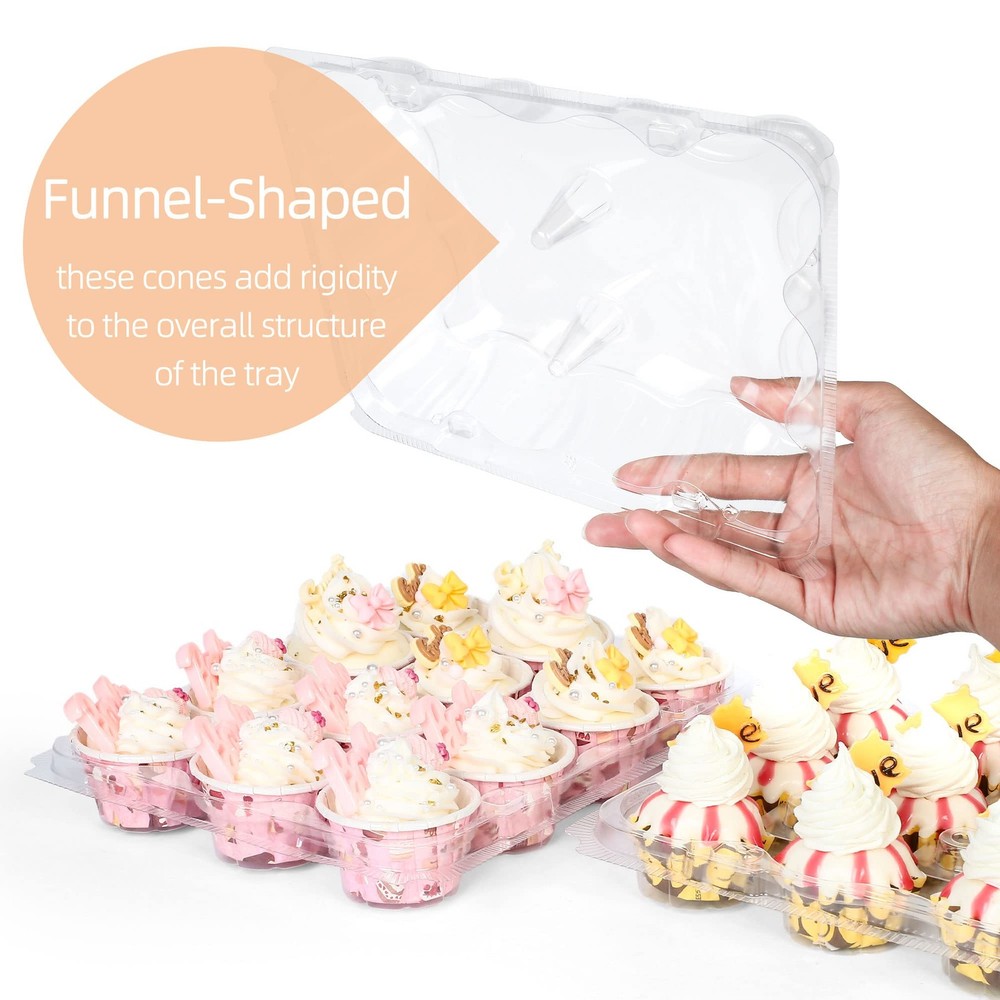 (12 Count x 40 Sets) Mini Cupcake Containers with 480 Liners, Clear Plastic C...