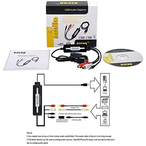 "USB Audio Capture Recorder - Convert Turntable LP/Cassette to MP3/WAV, PC Compa