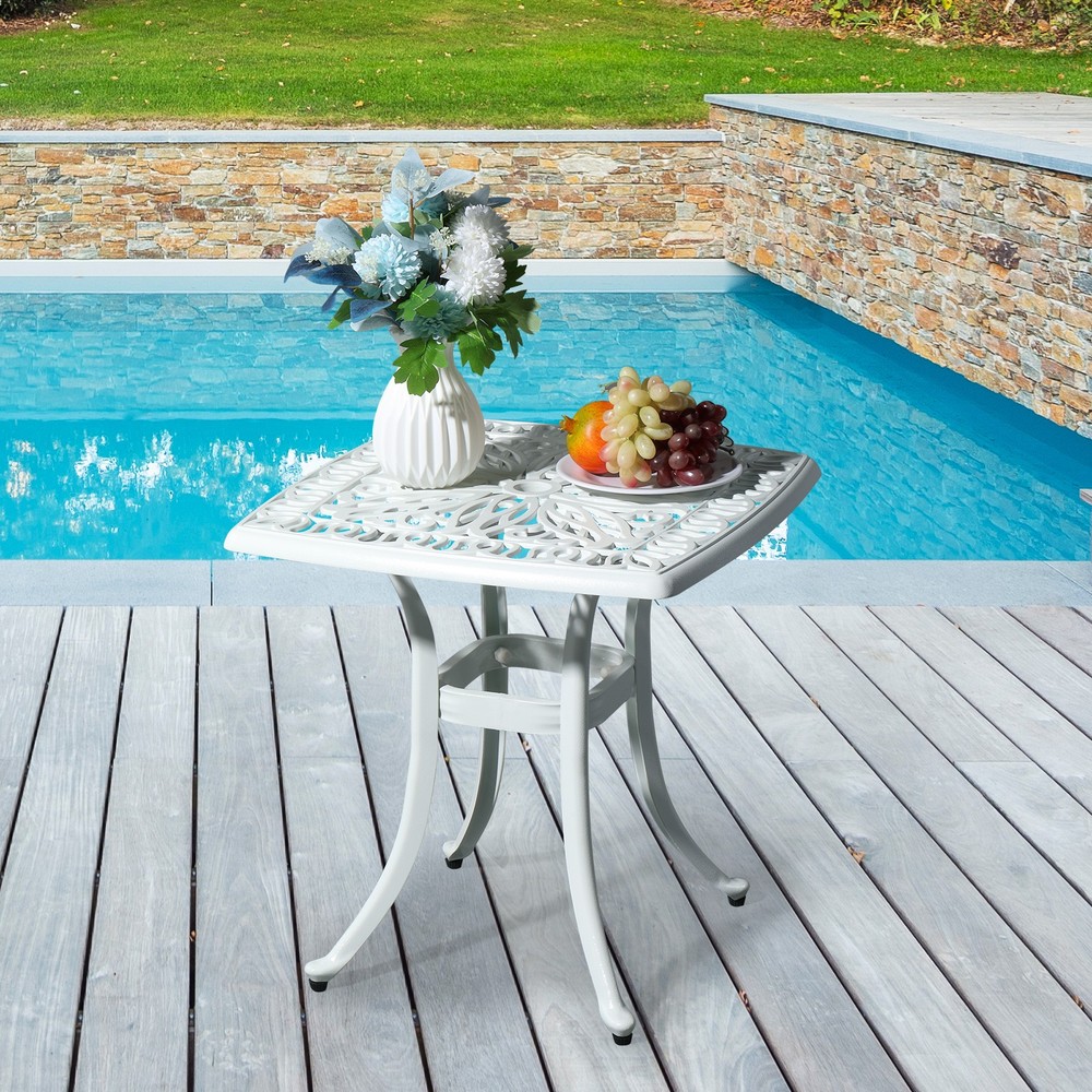 Outdoorr Cast Aluminum Square Table, End Table Side Table for Paio Backyard Pool