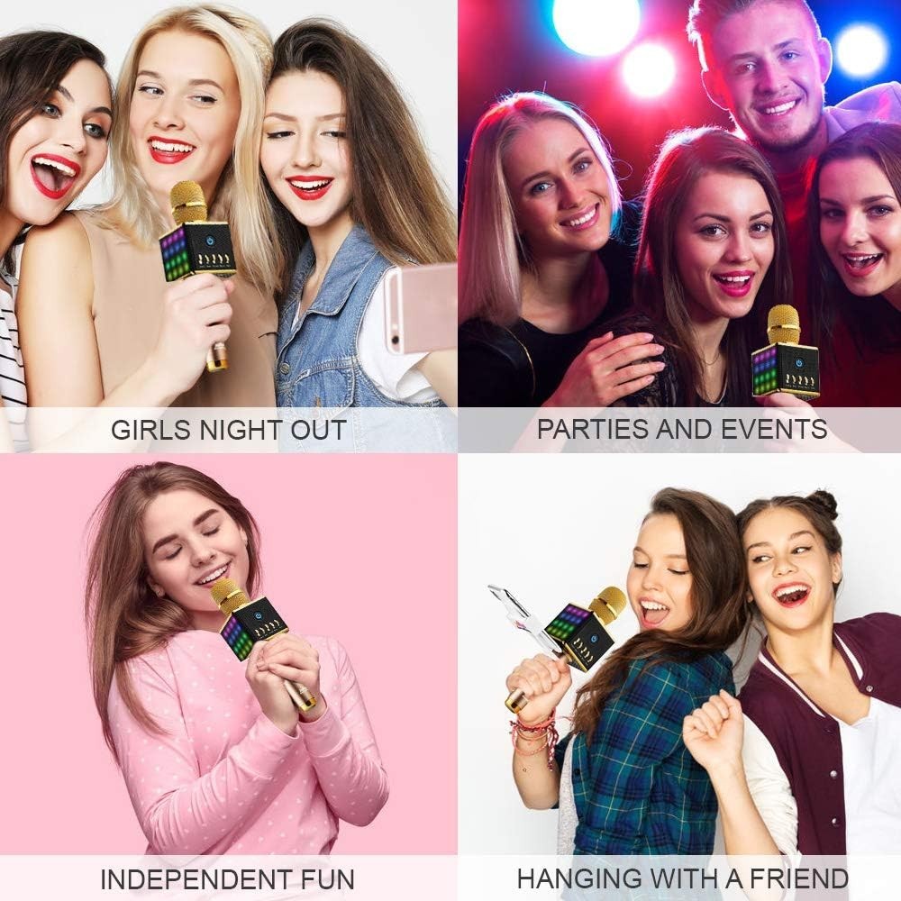 Wireless Karaoke Microphone (LED Light, Gold)