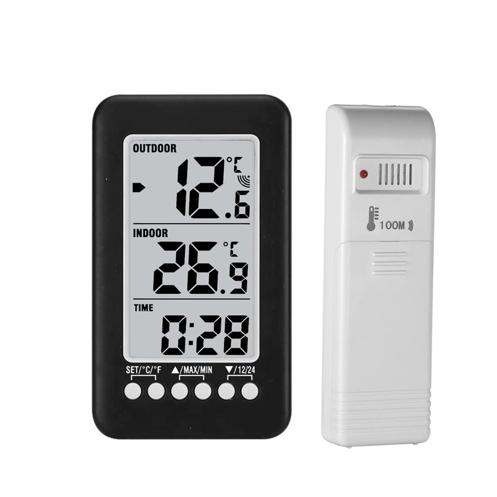 Digital Thermometer Clock Wireless Transmitter Indoor/Outdoor Temperature Meter