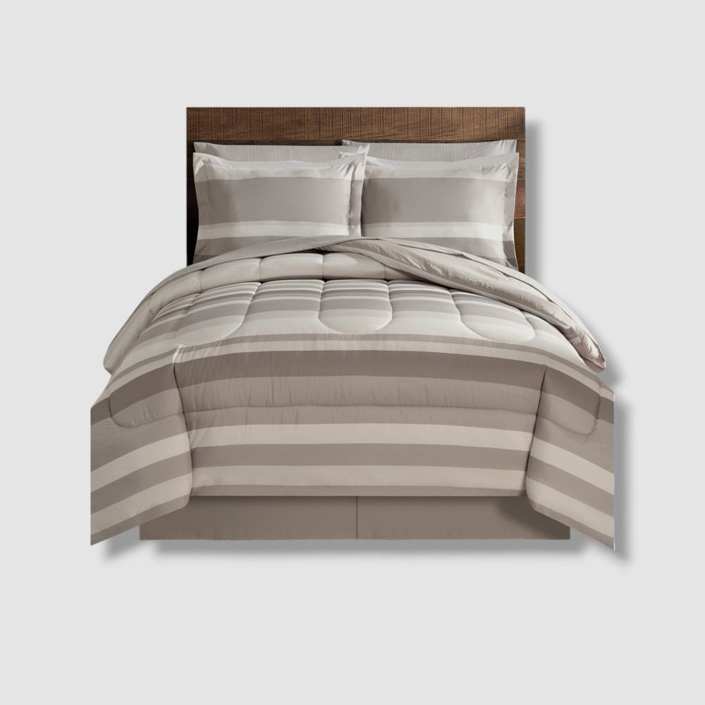 Lanwood Home Beige Stripe/Solid Austin Reversible 6 Pc.Twin