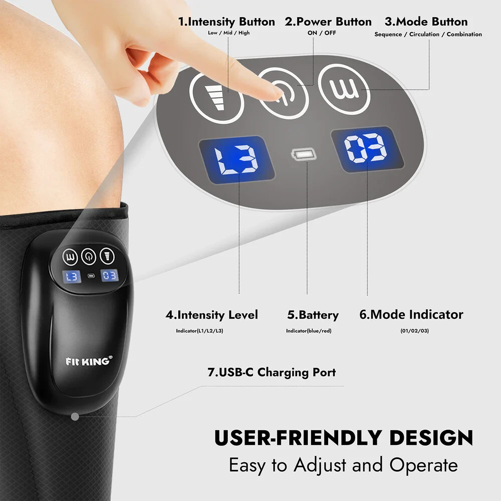 FIT KING Upgraded Cordless Leg Massager for Pain Relief, Relax, Muscle Recovery
