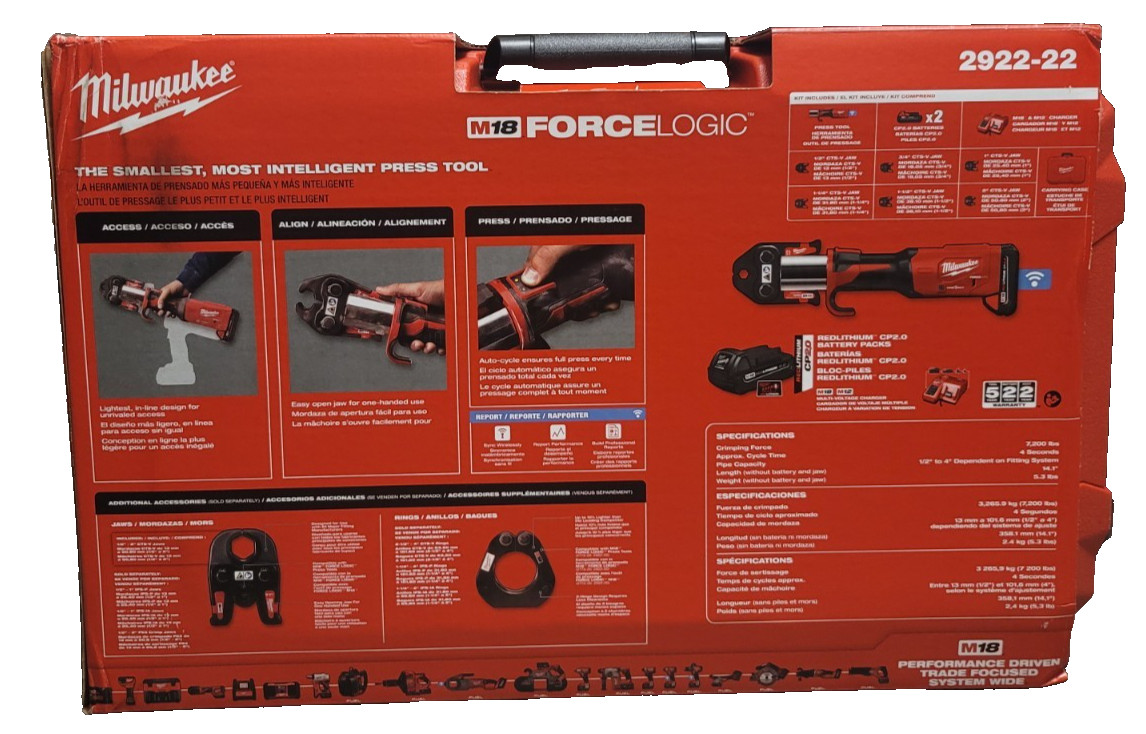 Milwaukee 2922-22 M18 Force Logic Press Tool NEW FREE/FAST SHIP