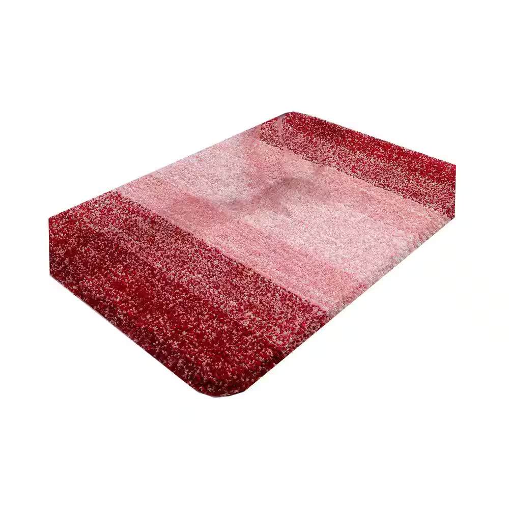 36"X24" Red Stripe Microfiber Rectangular Shaggy Bath Rugs