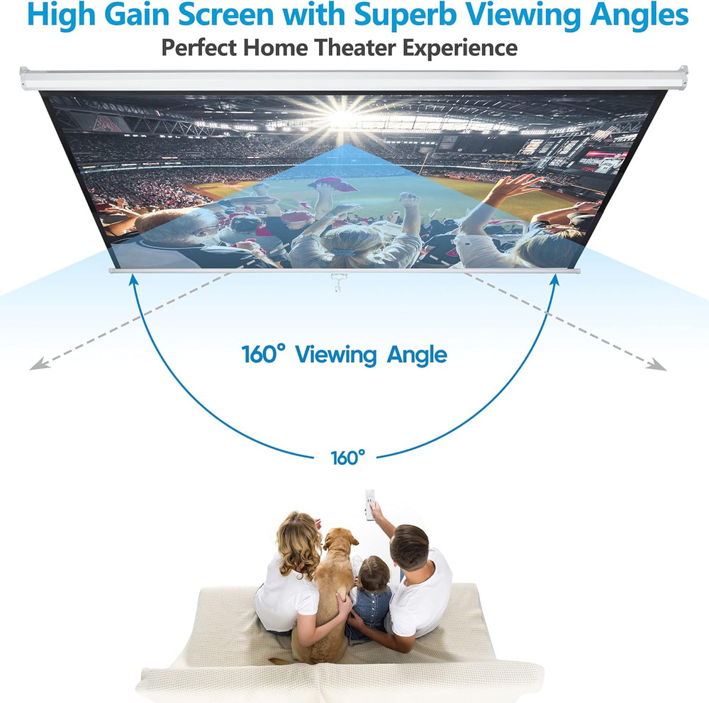 120'' Projector Screen Projection Screen Manual Pull Down HD Screen Home Theater