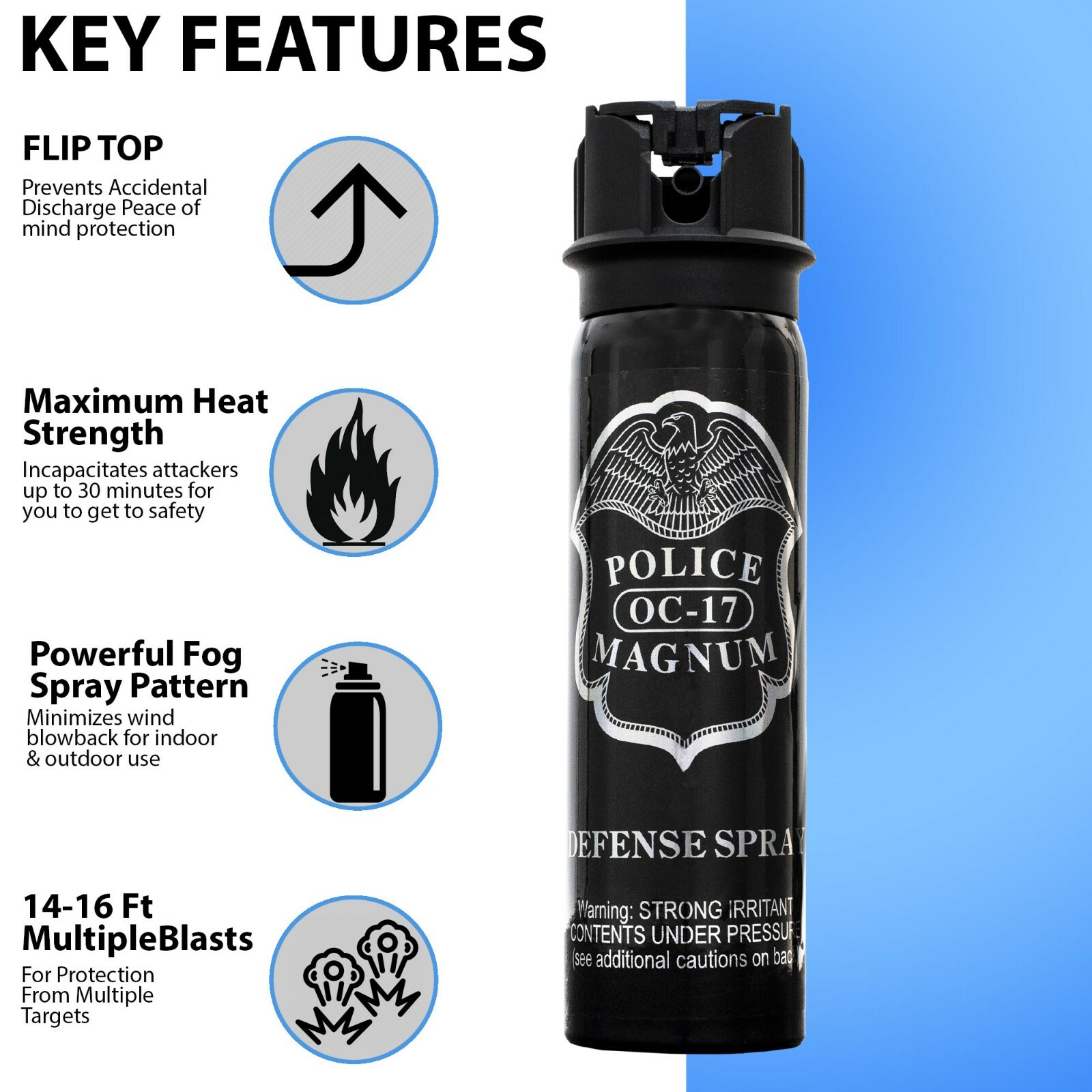 5 POLICE MAGNUM Pepper Spray Self Defense 4oz Flip Top Fogger Safety Protection
