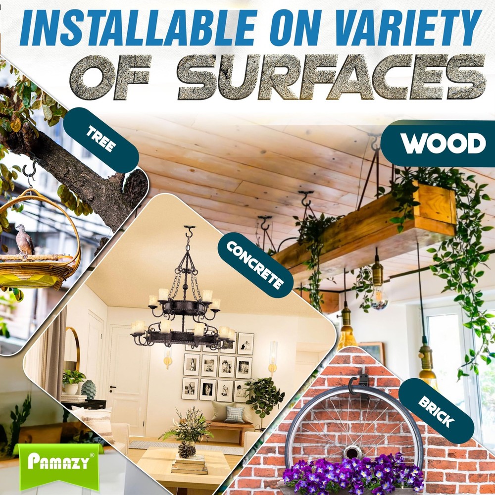 [UPGRADED] 4Pcs 200LBS Rotatable Ceiling Hooks with 4 Screw Points Base, Wall...