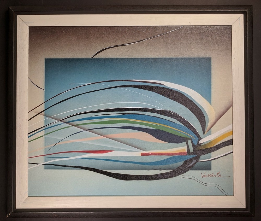 Van Werth, abstract composition, mixed media, autographed