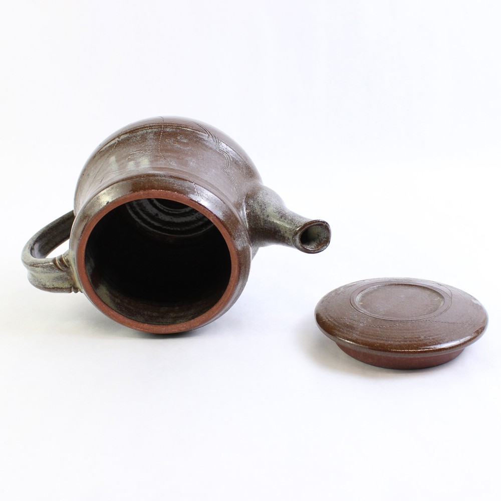 Signed Artisan Brown Teapot w/ Lid Low Fire Ceramic Simple