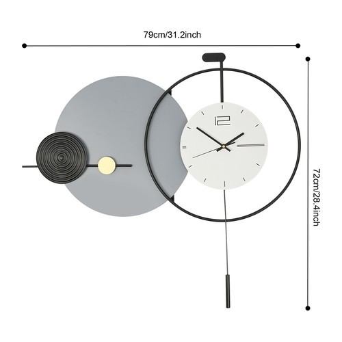 Modern Iron Wall Clock with Pendulum, Elegant Design for Home Decor