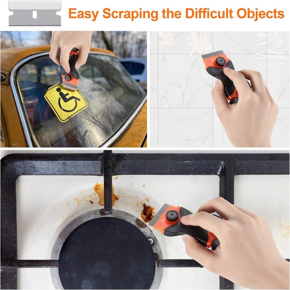 2PACK Razor Blade Scraper, 2-in-1 Scraper Tool with 12Pcs Plastic Blades and ...