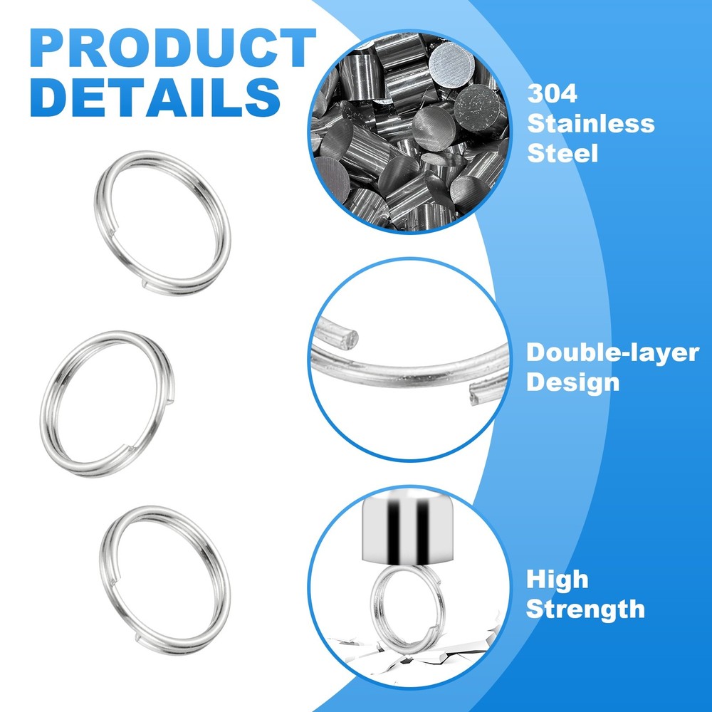Round Split Ring, 100 Pcs 10 mm Small Split Ring with Double Loop, Silver