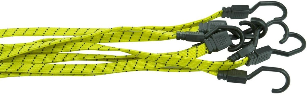 Houseables Bungee Cords with Hooks, 4 Pack, 48" Long, Yellow, Flat, Adjustable