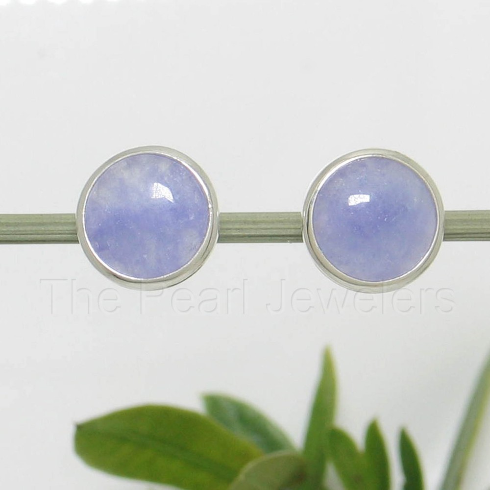 Solid Sterling Silver 925 Lavender Jade Dome Tablet Stud Earrings