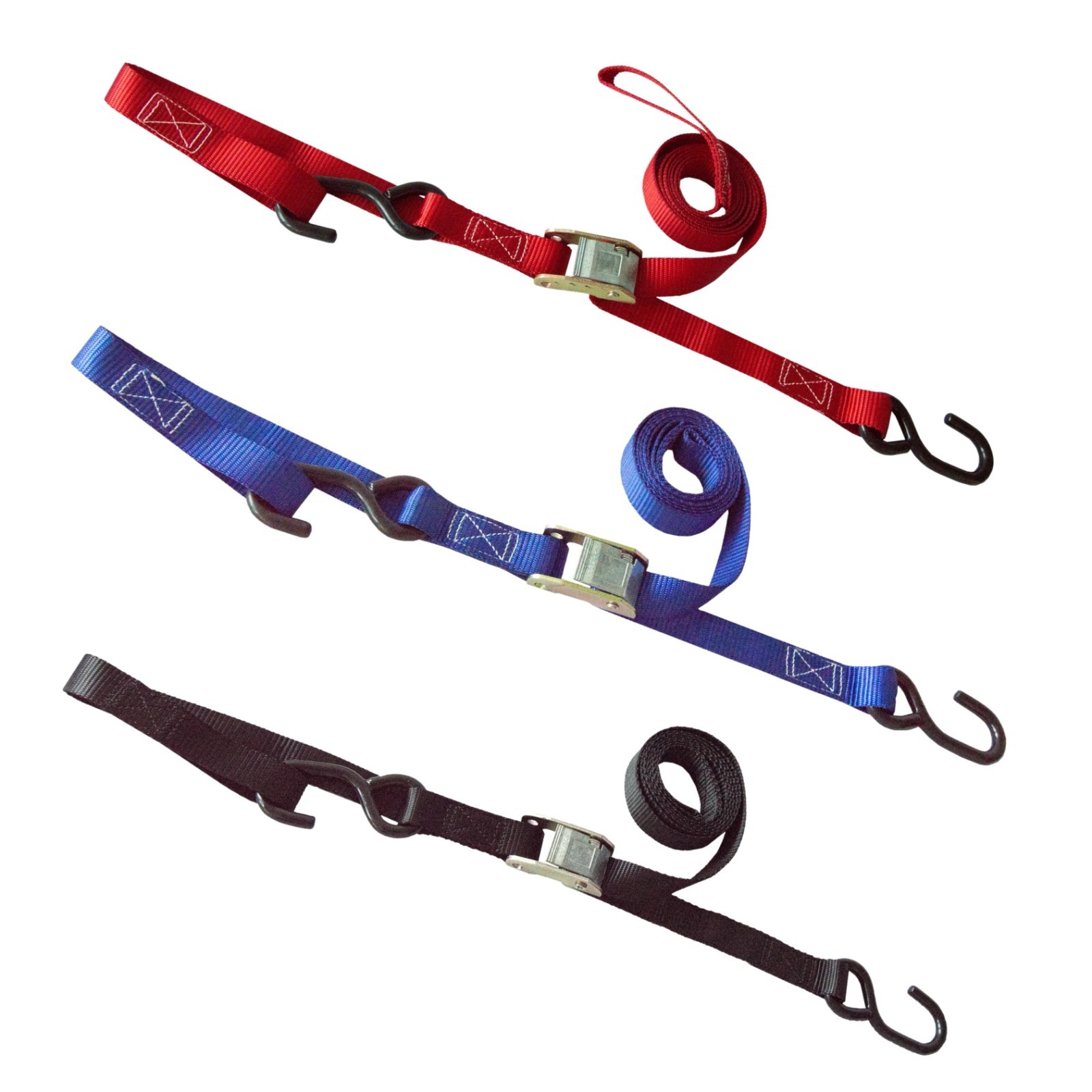 12PK Cam Buckle Tie-Down Straps w/S Hook Soft Loops Heavy Duty Motorcycle Straps