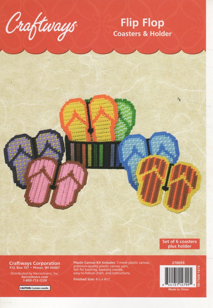 FLIP FLOP COASTER & HOLDER  7ct plastic canvas  PATTERN  (#TF0267)
