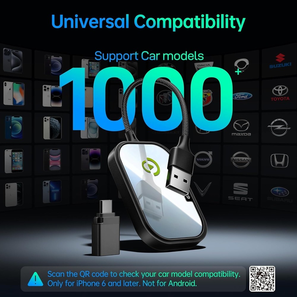 Wireless CarPlay Adapter Plug & Play iPhone Auto Connect 2017 Plus Compatible