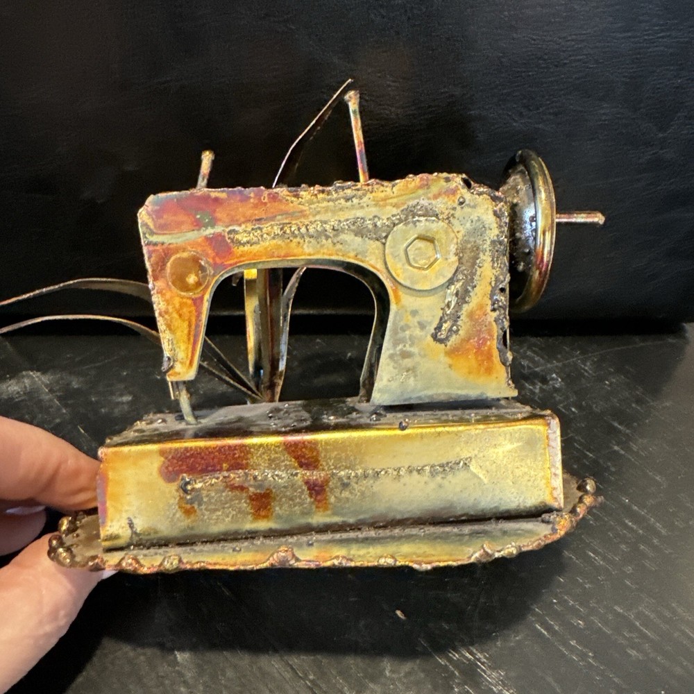Copper Tin Sculpture Sewing Machine Rustic Brutalist
