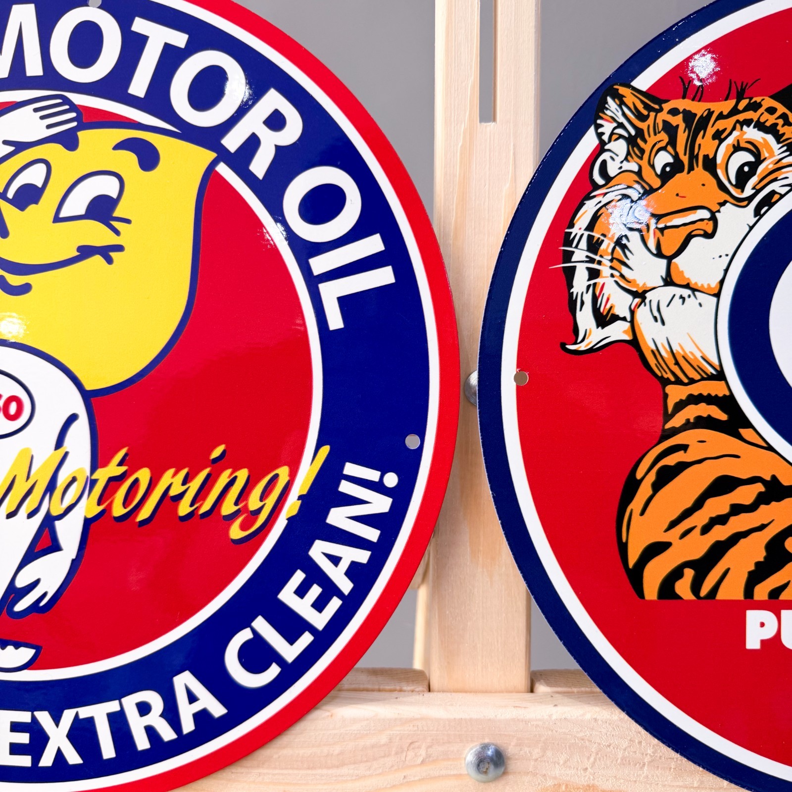 Esso Vintage Metal Sign Set of 2 Tiger & Man Happy Motoring – 30 cm / 11.8”