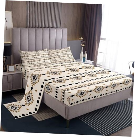 Bohemian Aztec Bed Sheets Set Size, Western Decor Flat Fitted King Multi 30