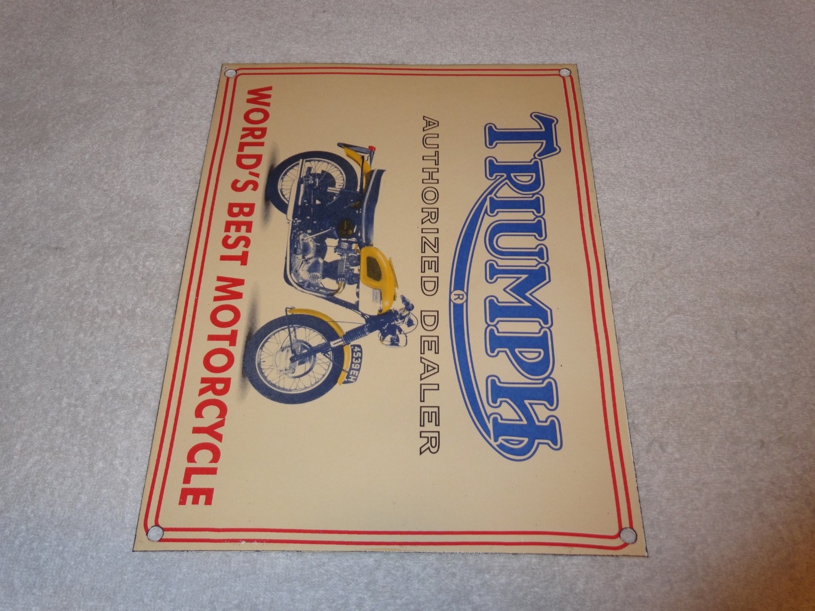 VINTAGE TRIUMPH MOTORCYCLES DEALER PORCELAIN METAL GASOLINE OIL SIGN!