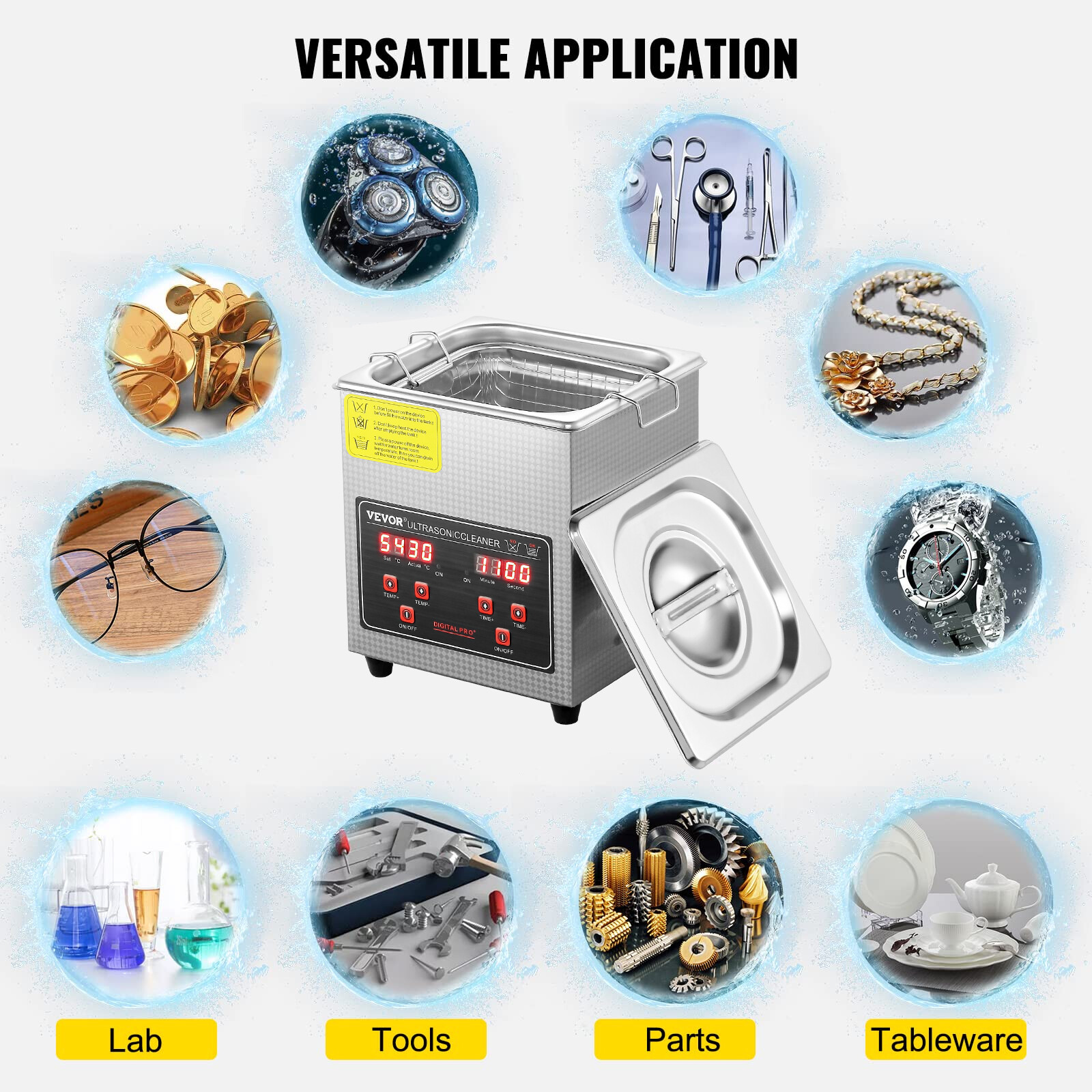 VEVOR 2L Ultrasonic Cleaner with Timer Heating Machine Digital Sonic Cleaner