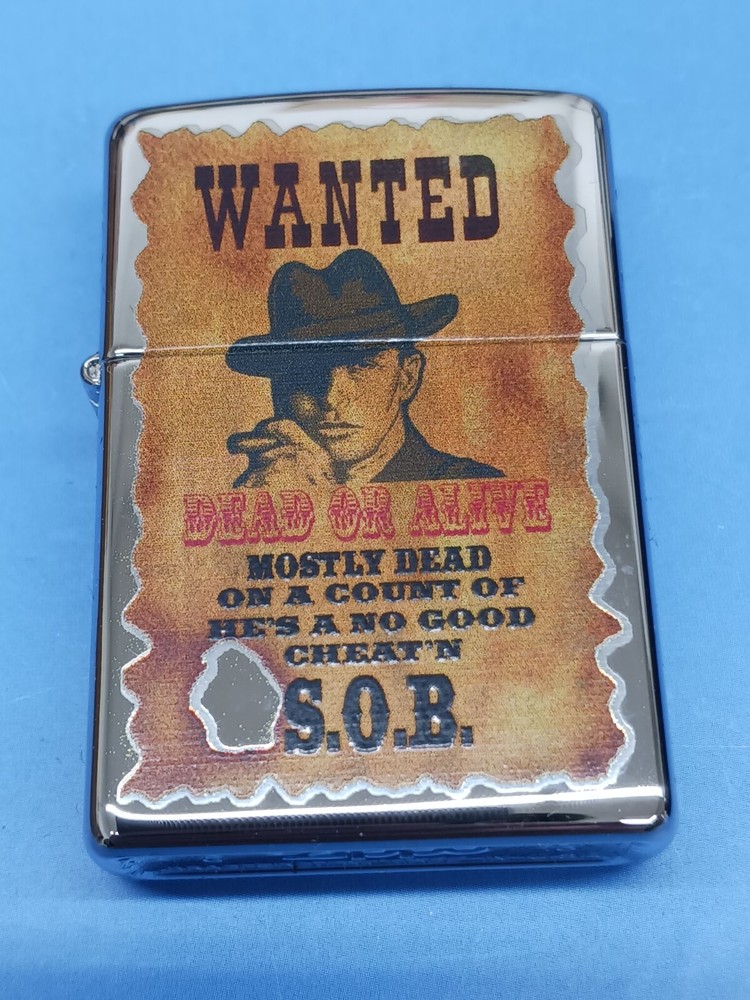 Zippo Brushed Chrome Wanted Poster Lighter 28289