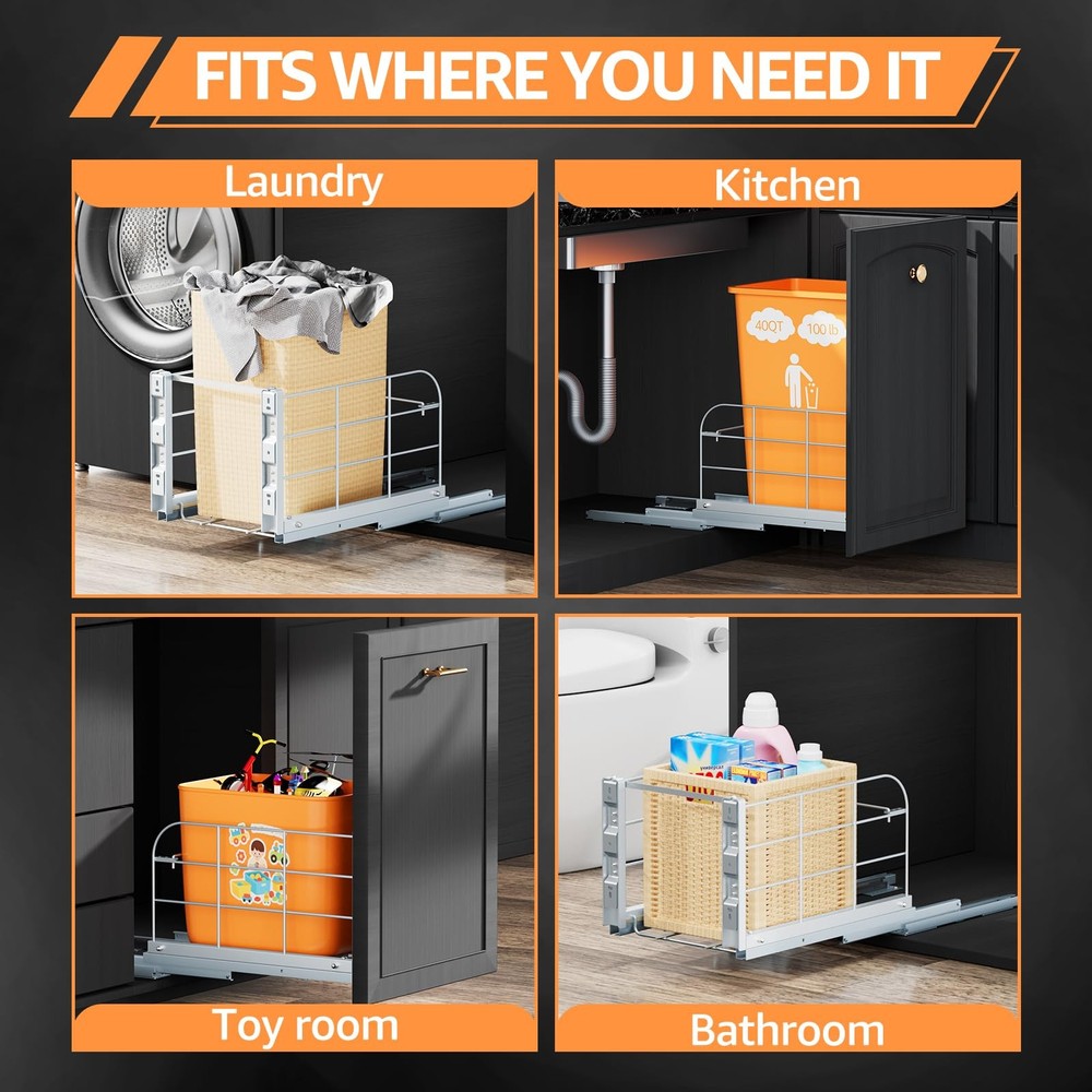 Pull Out Trash Can Under Cabinet with Soft-Close A-Single, Sliver