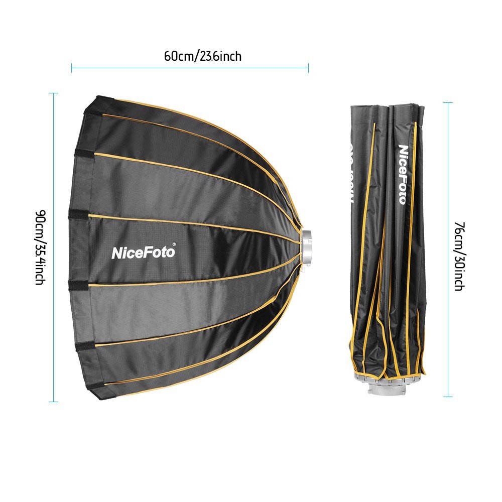US NiceFoto 90cm Deep Parabolic Folding Softbox Quick Set-up Bowens Softbox+Grid