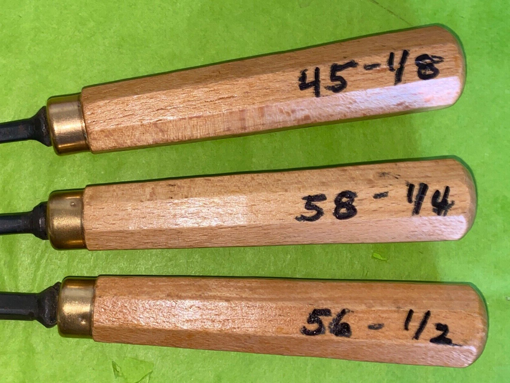 Wood Carving Gouges x 3 - #45 1/8" or "V" - #58 1/4" or #6 - #56 1/2" or #8