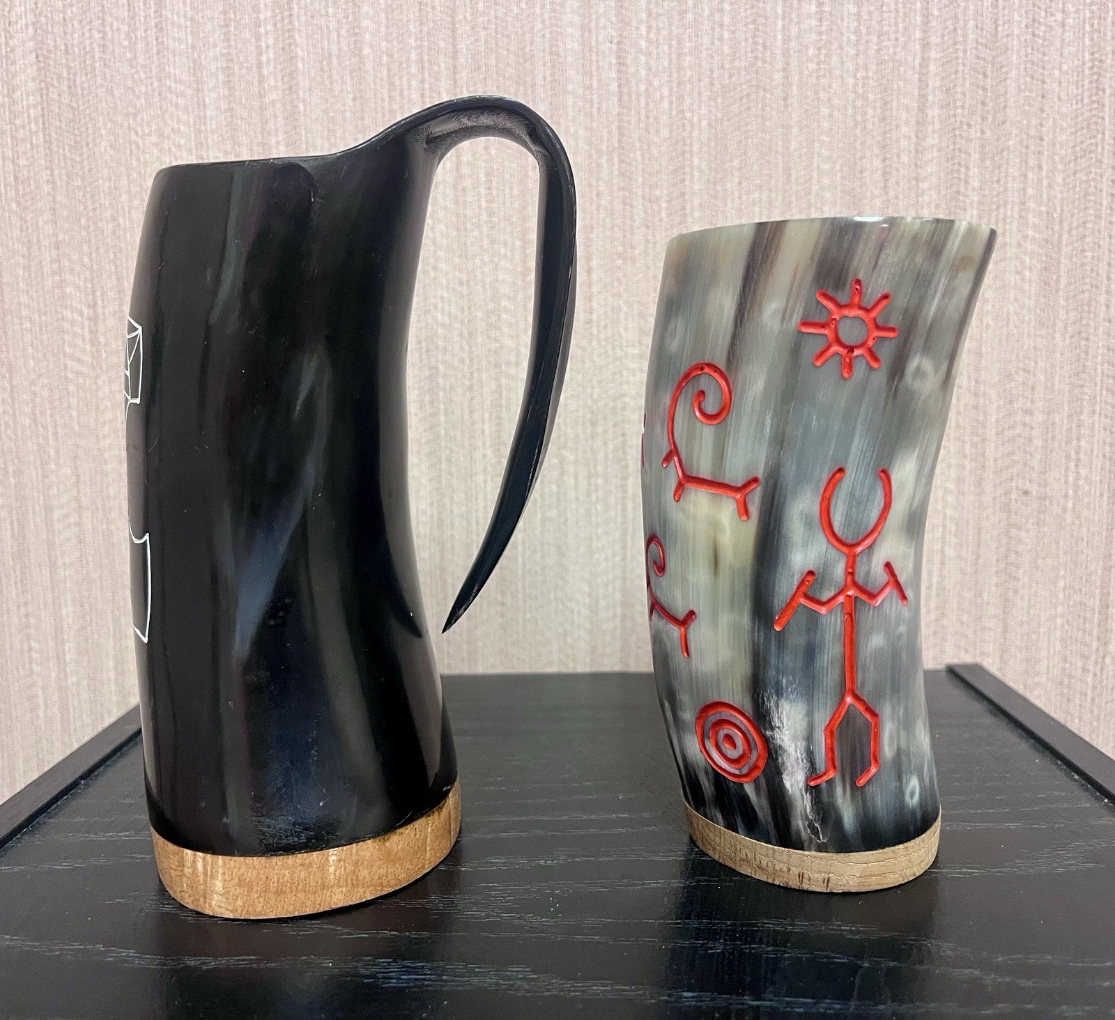 Two Viking Drinking Horn Mugs Horns of Odin - 320ml/450ml