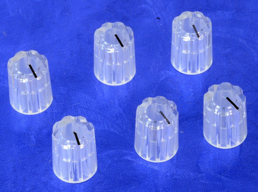 Six Clear 'Skinny' Set Screw Knobs For Amps, Effects, Studio Gear, #CSSK