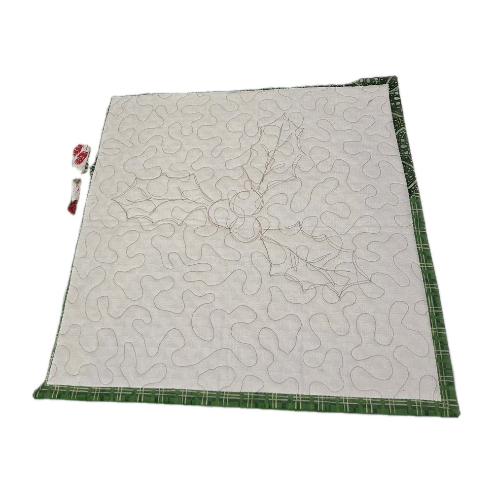 Handmade Quilted Christmas Table Topper Set w/ Runner Holly Patchwork Holiday