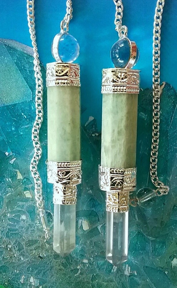 2 Pendulum SET, AMAZONITE DOWSING PENDULUM WANDS With CRYSTAL POINT,