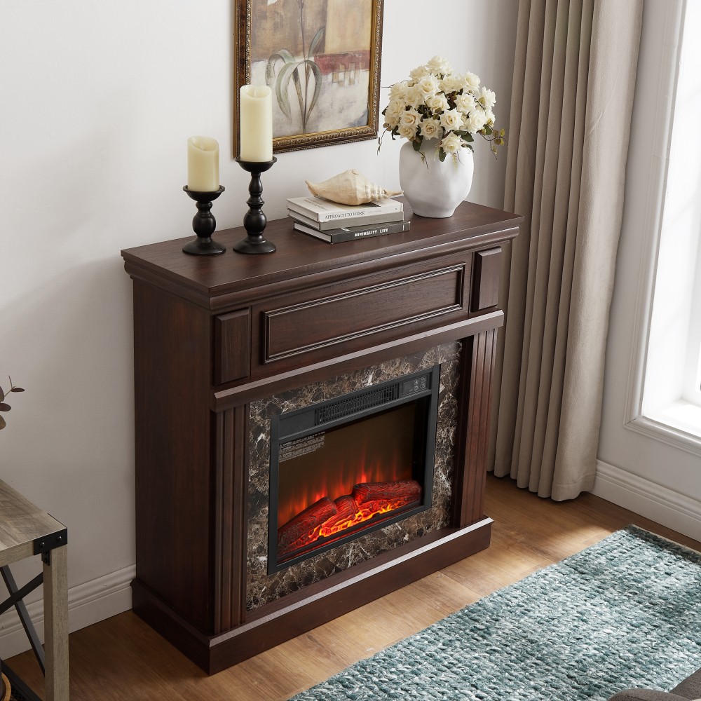 23" Electric Fireplace Mantel with Insert & Remote Control, Cherry